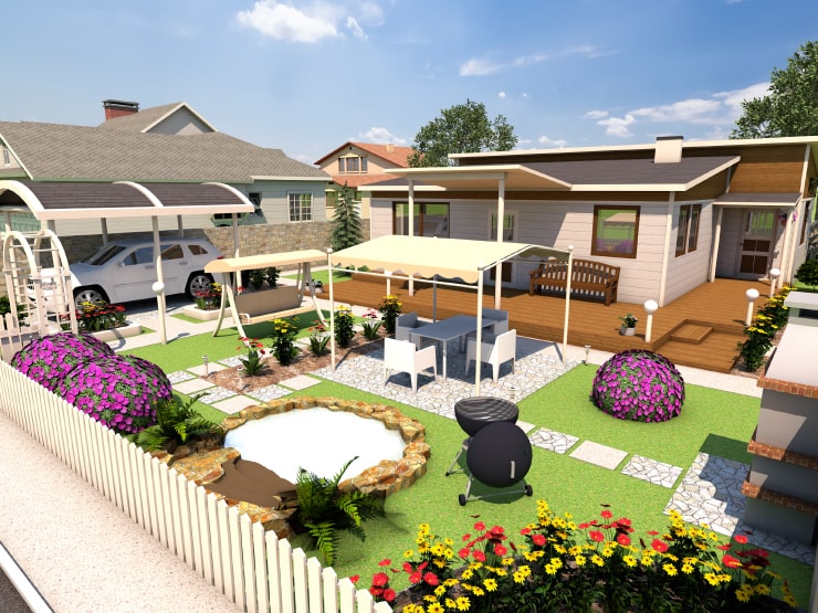 A country house with a garden designed in Live Home 3D