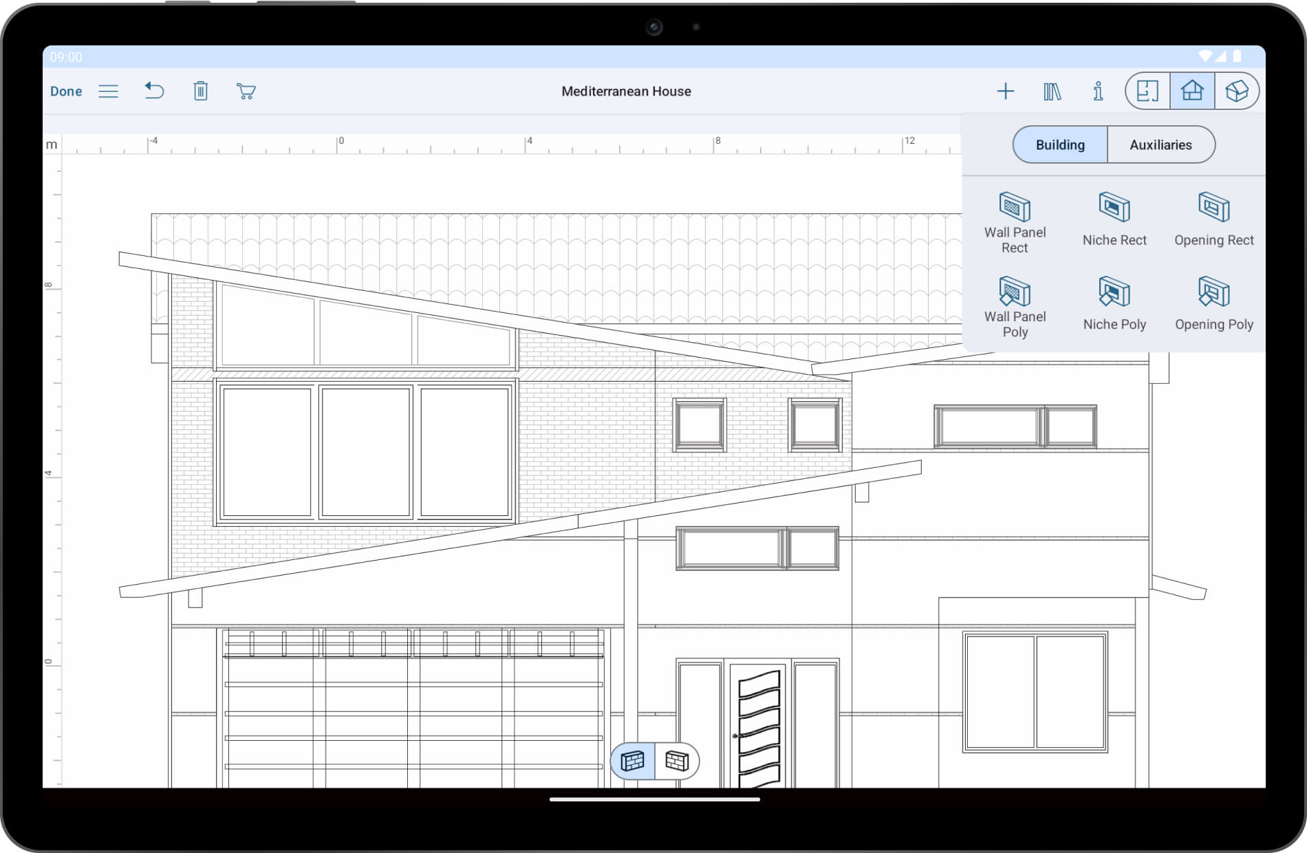 2D Elevation view in Live Home 3D for Android.