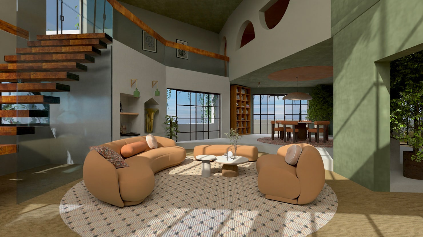 Stylish modern living room designed and rendered in Live Home 3D.