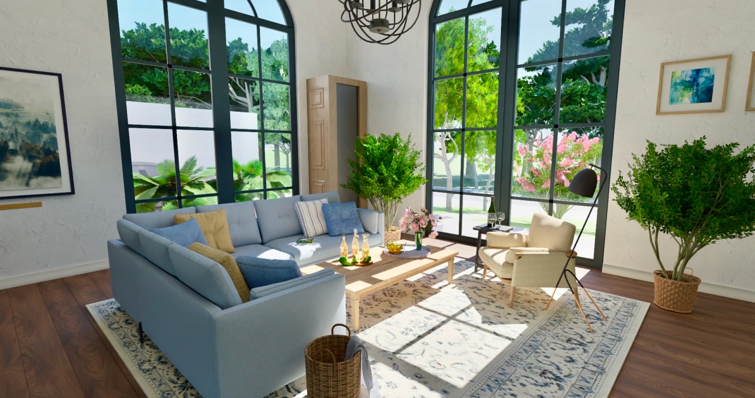 A living room designed and rendered in the Live Home 3D app.