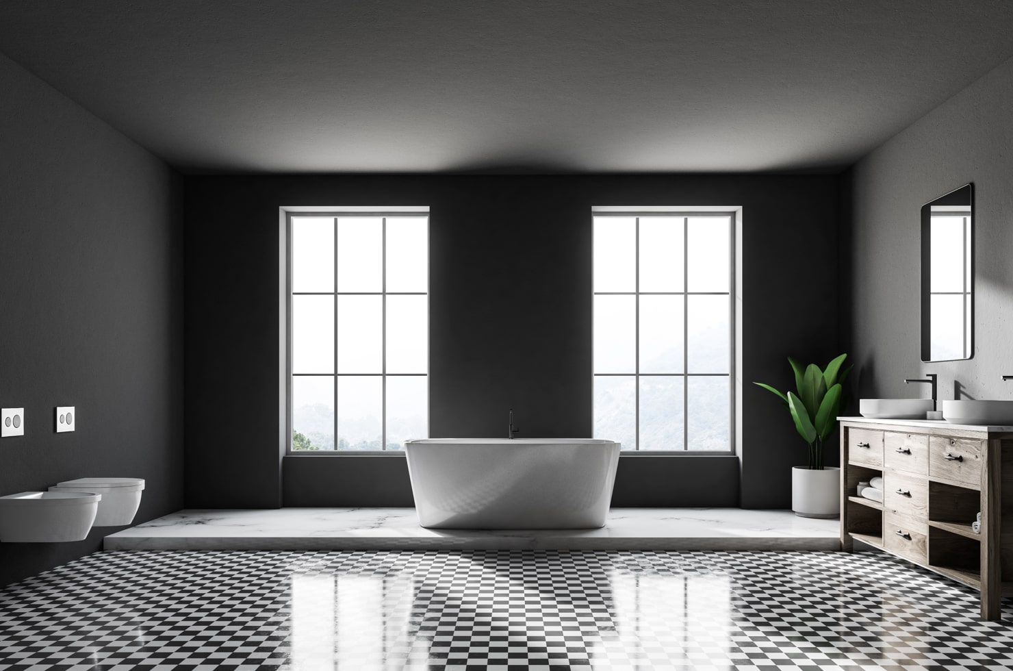 Luxurious Tile Decor Elevates Modern Black Bathroom In 3d