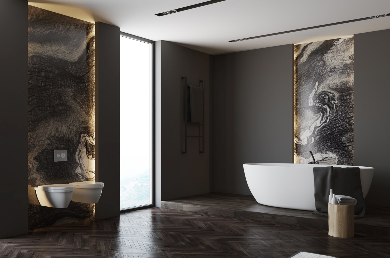 Luxurious Tile Decor Elevates Modern Black Bathroom In 3d