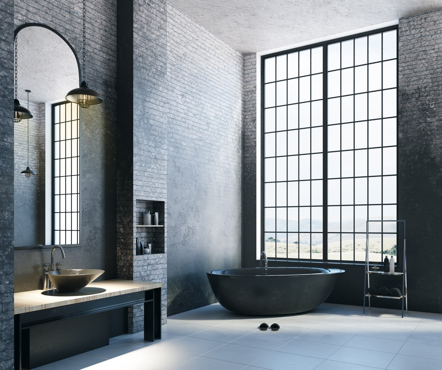 Luxurious Tile Decor Elevates Modern Black Bathroom In 3d