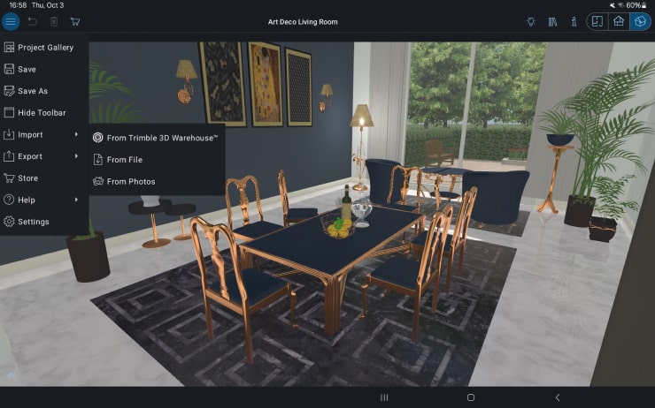 Live Home 3D for Android with the Import > from file menu