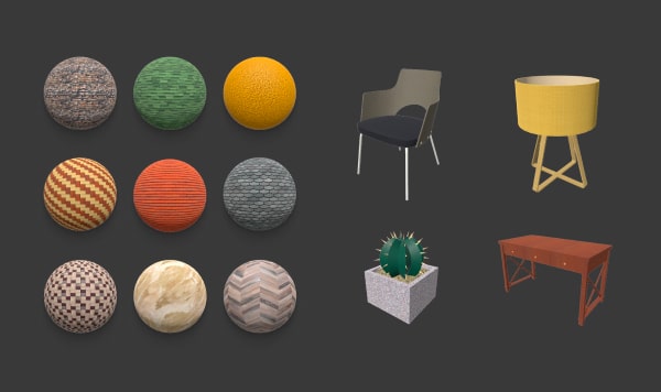 3D objects and textures in Live Home 3D.