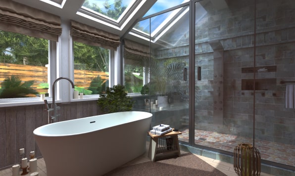 Spa bathroom designed and rendered in Live Home 3D.