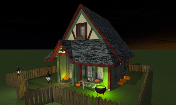 A haunted house with Halloween decorations