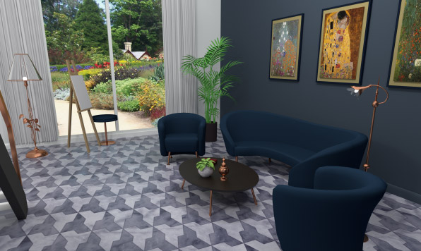 An artistic living room designed in Live Home 3D