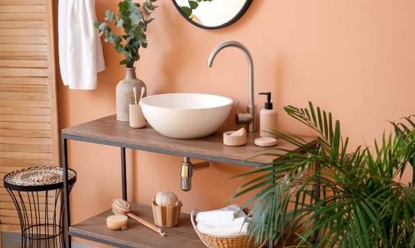 Bathroom sink with a large surface area.