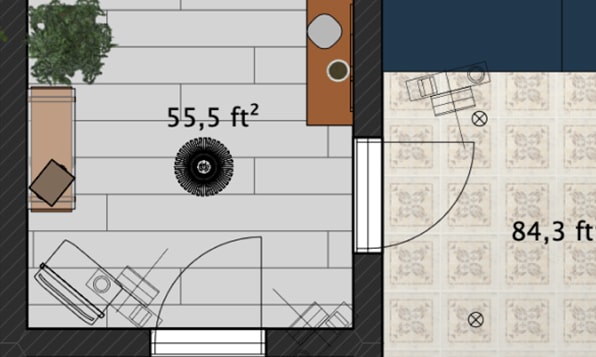 Floor plan with square footage displayed.