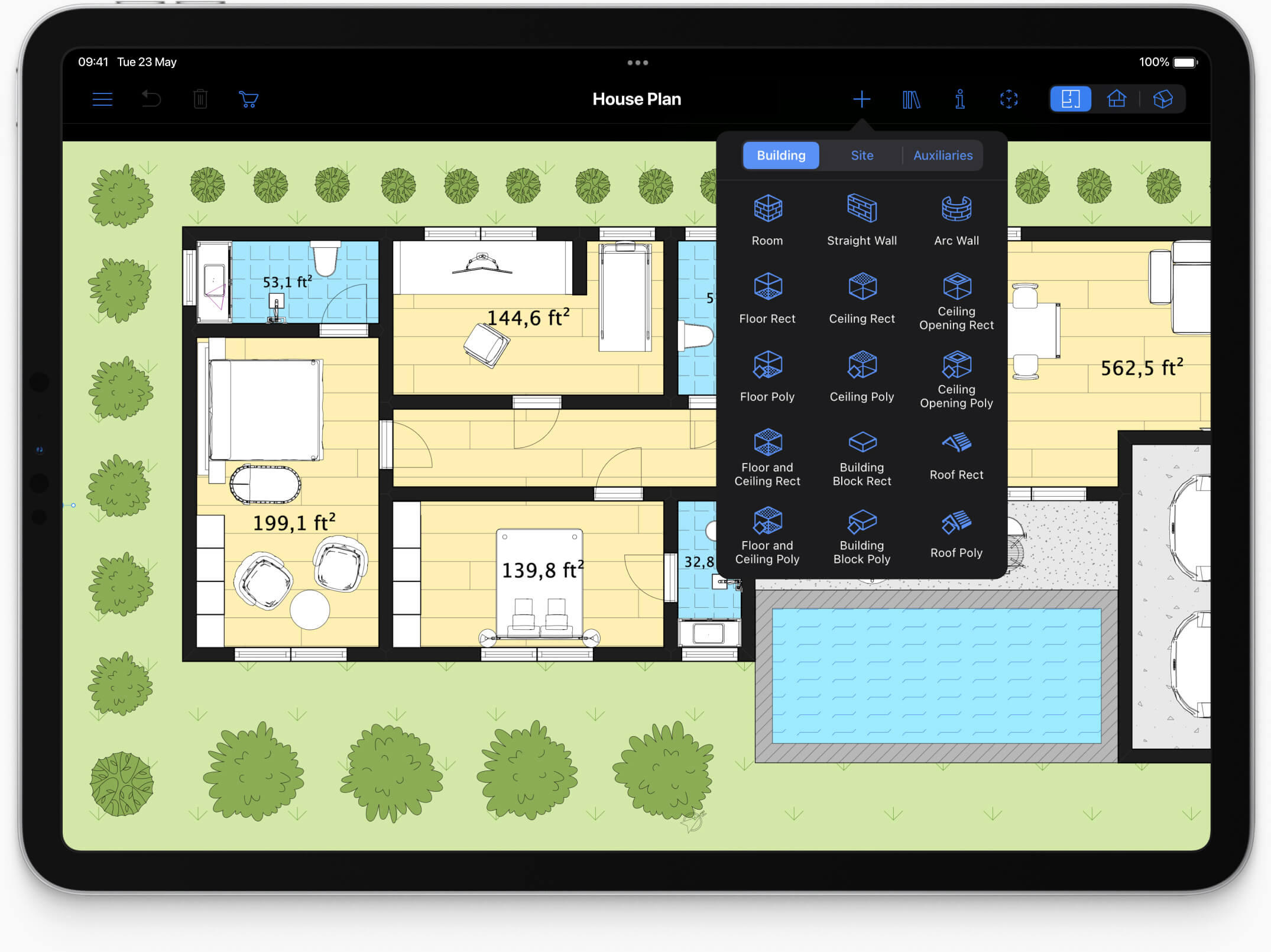 Home design software for floor plans on an iPad.