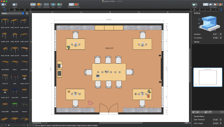 A floor plan of an office designed in Live Home 3D