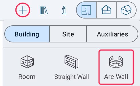 The Arc Wall tool in the toolbar