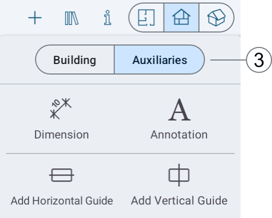 Tools to add text, dimensions and guide lines.