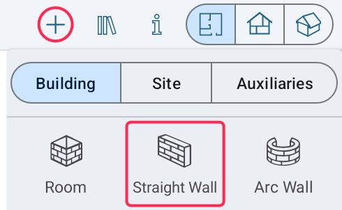 The Straight Wall tool in the toolbar