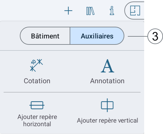 Tools to add text, dimensions and guide lines.