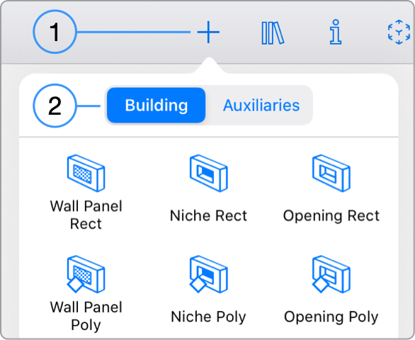 Tools to add wall panels, niches and openings.