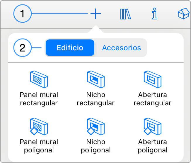 Tools to add wall panels, niches and openings.