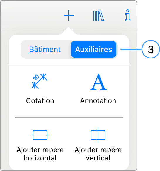 Tools to add text, dimensions and guide lines.