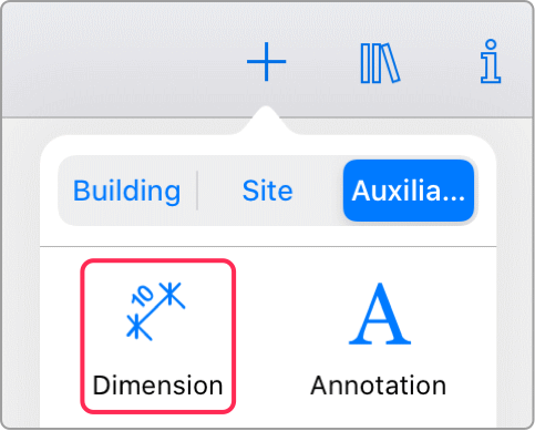 The Dimension tool in the toolbar