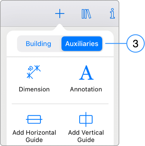 Tools to add text, dimensions and guide lines.