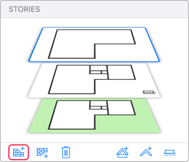 The Stories section of the Inspector with a tool to add stories indicated