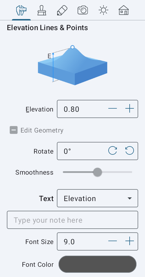 Properties of the Elevation Point object in the Inspector.