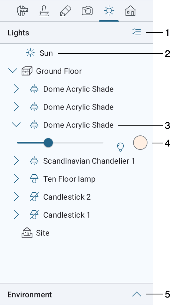 Light source properties in the Inspector