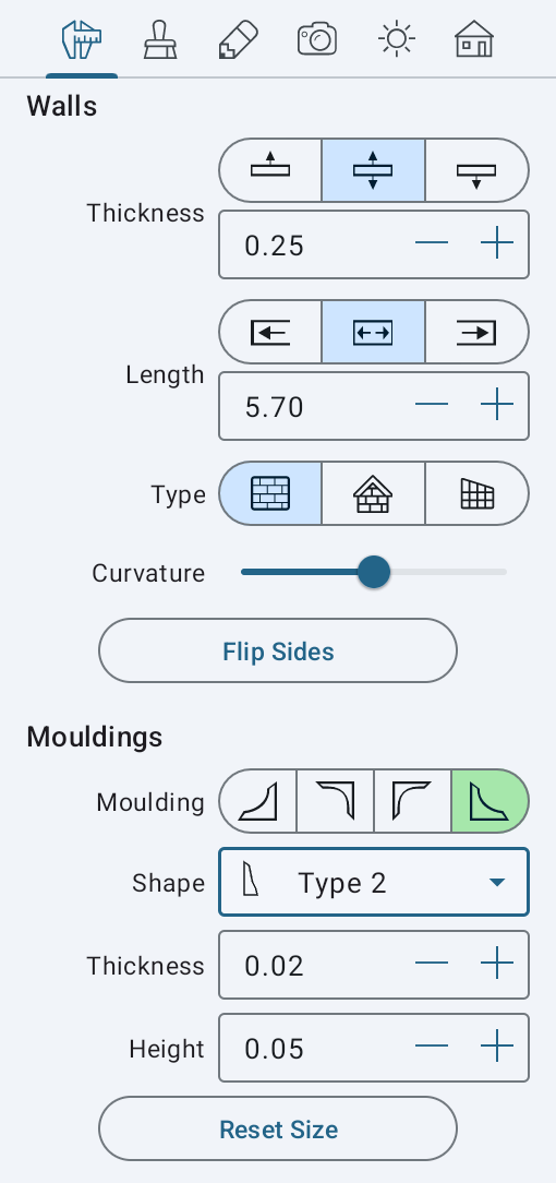 Wall parameters in the Inspector