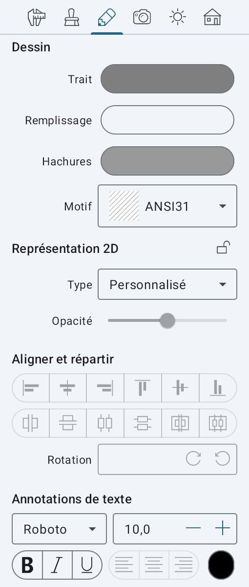 Propriétés 2D dans l’inspecteur