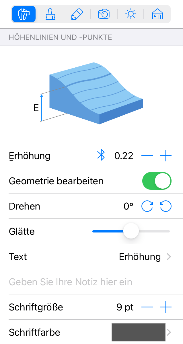 Eigenschaften des Höhenlinien-Objekts im Informationsfenster.