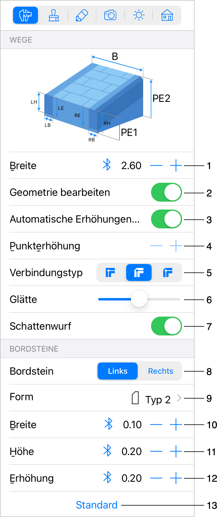 Eigenschaften des Weg-Objekts im Informationsfenster.