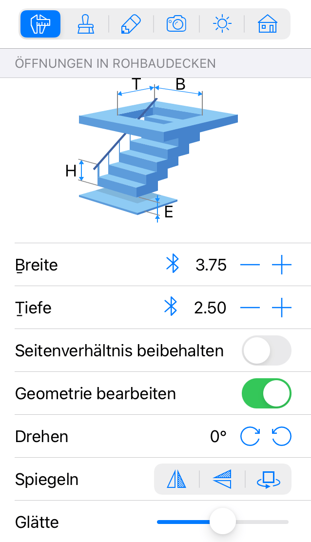 Eigenschaften der Rohbaudeckenöffnung