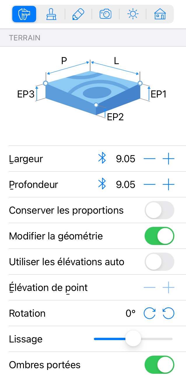 Propriétés de l’objet Terrain dans l’inspecteur.