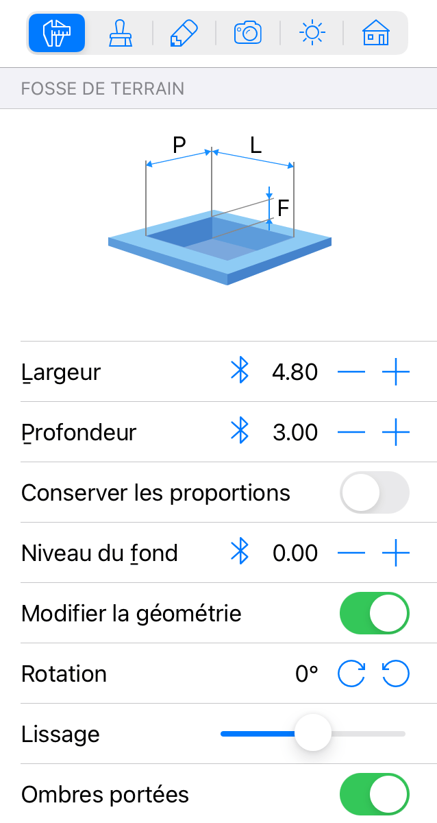 Propriétés de l’objet Fosse dans l’inspecteur.