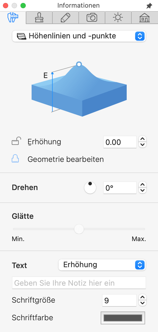 Eigenschaften des Höhenpunkt-Objekts im Informationsfenster.