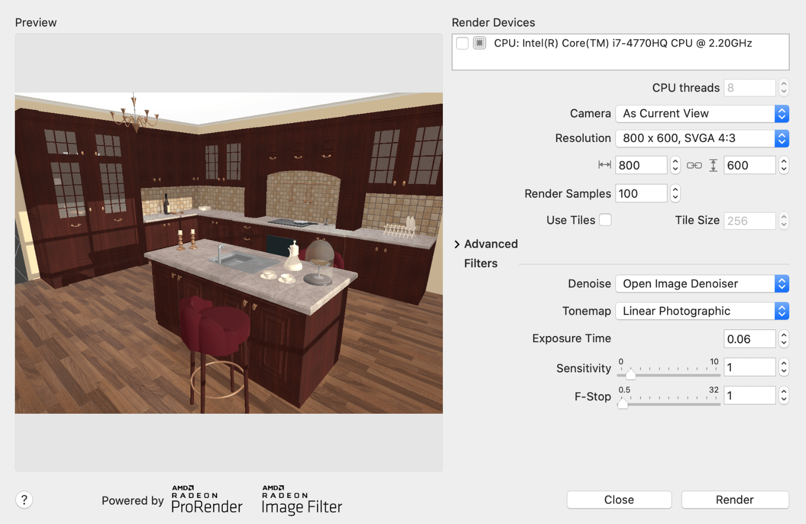 Settings of Radeon™ ProRender