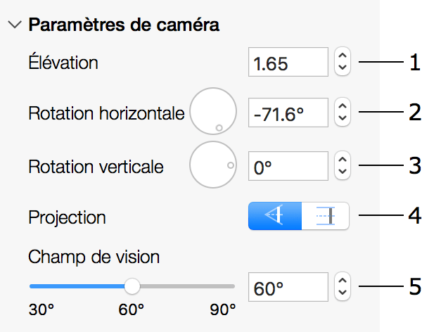 Propriétés des caméras