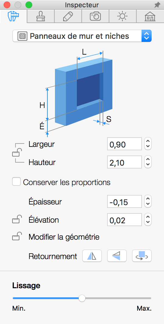 Paramètres des niches et des panneaux de mur