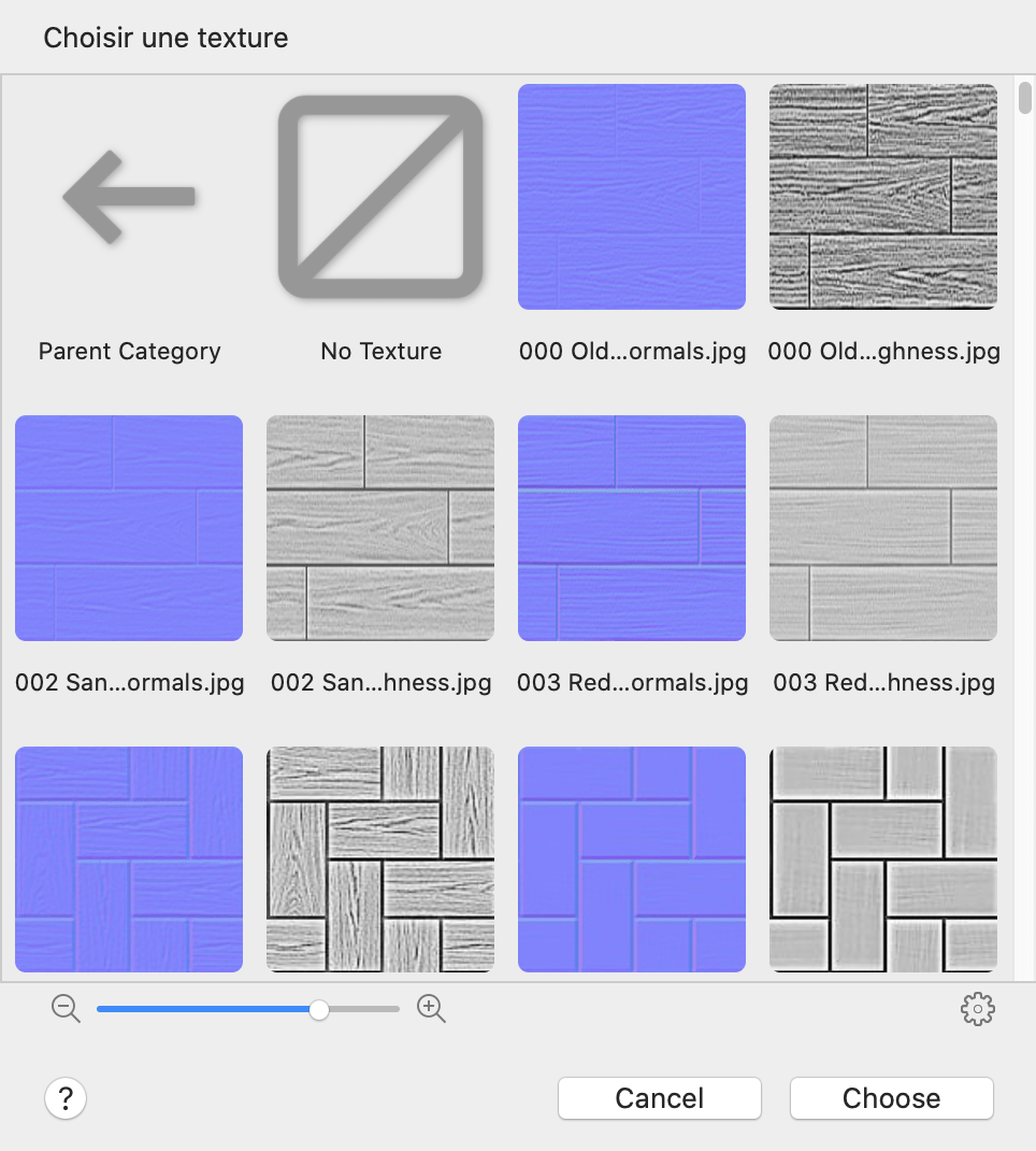 Bibliothèque de textures dans Live Home 3D.