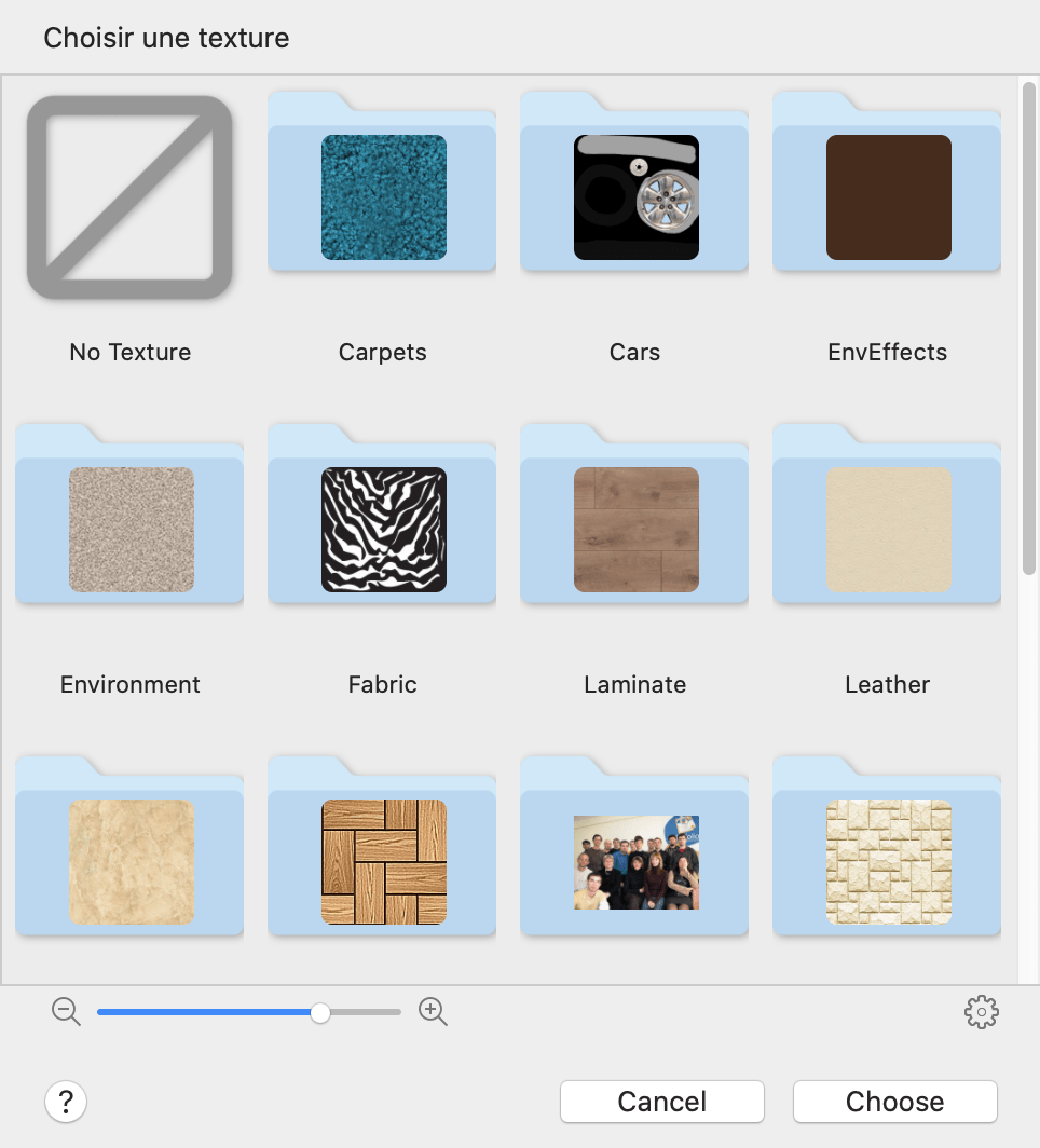 Contenu de la bibliothèque de textures.