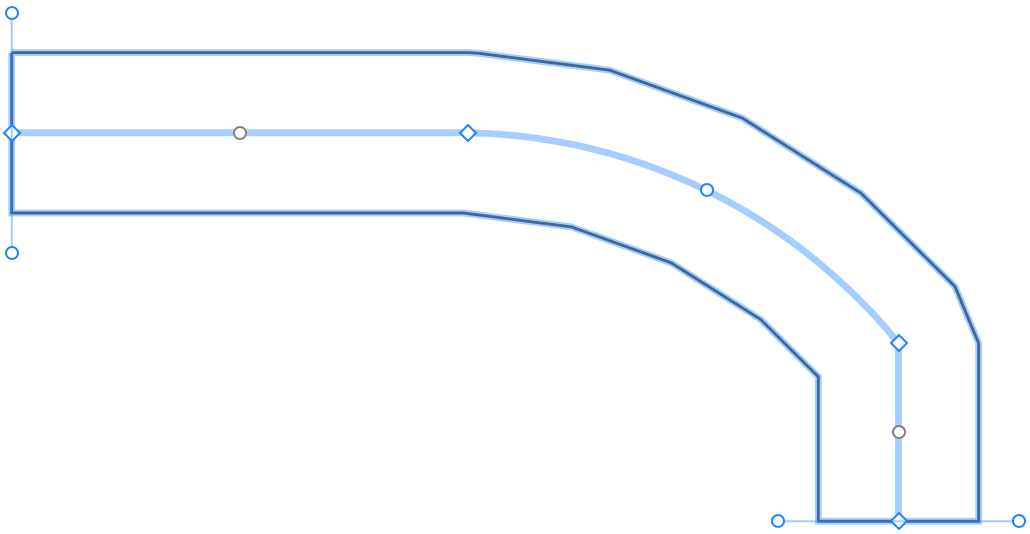 Allée avec un segment arrondi.