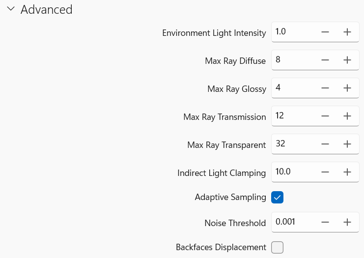 Advanced settings of the Cycles renderer