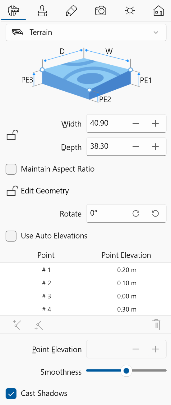 Properties of the Terrain object in the Inspector.